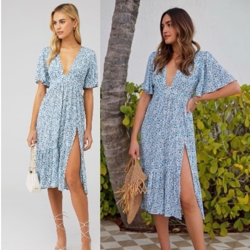 Stillwater The Britton Midi Blue Floral SunDress Size XS